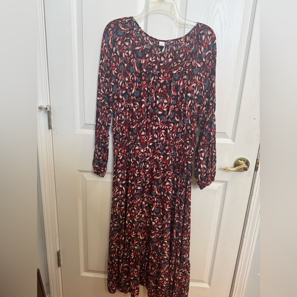 Old Navy Red and Blue Floral Long Sleeve Dress